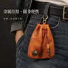 Cartera de Monedero Vintage de Piel de Vaca de Primera Capa, Bolsita para Auriculares y Llaves, Bolsita para Joyería, Riñonera, Bolsa de Almacenamiento con Cordón, Retro