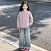Suéter de tricô estiloso para meninas, quente e confortável para outono e inverno, casual e elegante, com enfeites de pérolas e laços