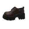 Mocasines Franceses de Tacón Alto Grueso en Cuero Marrón para Mujer 2026 Nuevas Llegadas Otoño/Invierno Altura Pequeña Aumentadores Suela Gruesa Mocasines Versátiles