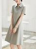 Vestido casual sencillo de moda de comercio exterior para mujer, verano, costura tridimensional, diseño de manga raglán, falda polo ajustada y adelgazante.