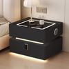 Mesita de Noche Inteligente Colgante de Celebridad de Internet Madera Maciza Moderna Simple Lujo Ligero Estilo Crema Gabinete de Mesita de Noche Avanzado con Recarga Inalámbrica y Cerradura