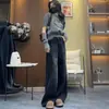 Jeans de pierna ancha retro americanos en negro y gris para mujer, nuevo estilo primavera 2026, pantalones rectos holgados y versátiles con dobladillo curvo hasta el suelo