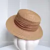 Sombrero de Sol de Rafia Japonés de Diseño Lujo Ligero para Mujer, Sombrero de Paja Simple Versátil para el Verano, Elegante Sombrero de Copa Plana