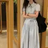 El tamaño ha sido actualizado. Chic coreano, diseño francés, elegante vestido camisero plisado de una pieza que ciñe la cintura