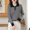 Top de punto para mujer con cuello polo de tres botones, transfronterizo, simple y elegante, corte ajustado, versátil para ir al trabajo, color liso, transpirable y casual