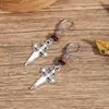 Brincos Europeus e Americanos de Nicho Artesanais com Imitação de Pérola Turquesa, Brincos Masculinos Étnicos Artísticos Vintage com Folha e Cruz