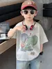 8183 Estampa de Elefante de Desenho Animado Manga Curta Roupa Infantil Camiseta de Manga Curta para Meninos Tops Infantis 2026 Nova Roupa de Verão Infantil