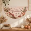 Bandera de Abanico de Medio Círculo Popular Transfronteriza para el Día de San Valentín, Tela Romántica de Corazón de Amor para Colgar en la Pared, Decoración para Fiestas Festivas, Fondo para Fotos