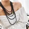 Collar de perlas de vidrio multicapa para mujer, cadena de suéter larga, cheongsam, cadena de cuello estilo retro decorativo Chanel