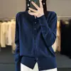 Estilo de Otoño para Ir al Trabajo Nuevo Cardigan de Punto de Lana de Cordero Cuello Pequeño Estilo Corto Suéter Superior para Mujer Manga Larga Ropa de Abrigo