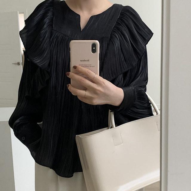 商品详情图_现货chic春季荷叶边衬衫