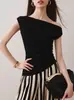 Playera sin mangas asimétrica de hombro al estilo coreano 2025 Verano Nuevo Nicho Look Adelgazante Color Puro Top Plisado t
