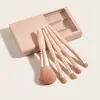 Set de 5 Mini Brochas de Maquillaje con Espejo Portátil, Brocha para Polvos Sueltos, Iluminador, Sombra de Ojos, Rubor, Herramientas de Belleza, Fijación de Maquillaje