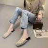 Chinelos de Moda com Solado Plano Estilo Coreano Toe-Toe para Mulheres 2025 Novo Estilo Sandálias Preguiçosas Antiderrapantes Simples Sapatos de Malha Respirável