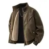 Invierno Nuevo Estilo Retro Americano Terciopelo Grueso Cuero PU Cuello Alto Ropa de Trabajo Chaqueta de Cuero Juvenil Informal Abrigo para Hombre
