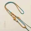 Corda de Pingente de Jade Artesanal de Alta Qualidade, Corda de Colar de Âmbar, Corda de Pingente Dourada, Corda Flor de Pessegueiro Qianli Jiangshan