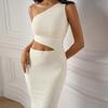 Vestido de renda tridimensional de ombro único para comércio exterior transfronteiriço Europa e Estados Unidos sexy com ombro oblíquo cintura exposta ao umbigo quadril vestido de temperamento