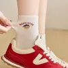 Meias Simples Japonesas de Cano Médio para Mulheres Primavera e Outono Fofas com Letras Estilo Estudante Desenho Animado Academia Japonesa Esportivas Algodão Meias Curtas