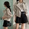 Chic Coreano Otoño Retro Francés Cuello de Solapa Dos Botones Holgada Casual Chaqueta Corta Cortavientos de Manga Larga para Mujer Tendencia