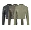 Chaqueta de Cuero Corta Estilo Motocicleta Retro con Cuello Alto para Mujer 2026 Otoño Nueva Chaqueta Top Versátil Favorecedora y Adelgazante