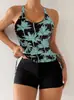 Maiô de Verão 2026 com Estampa de Coqueiro da Amazônia para Mulheres, Novo Estilo Transfronteiriço Europeu e Americano para Moda Praia Feminina, Maiô de Duas Peças com Tiras Cruzadas