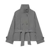 Venta al por mayor Otoño 2026 Nuevo Estilo Europeo Ropa de Mujer Chaqueta Gris con Cordones y Botones 26270