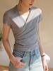 Em estoque Cinza Lyocell Cruzado Decote V Manga Curta Blusa Feminina Verão Design Moderno Ombro Slim Fit Cintura Apertada Camiseta
