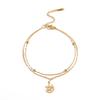Moda simples design de nicho pulseira feminina de corrente de contas de camada dupla pingente de lua de estrela de cinco pontas vazada pulseira de aço inoxidável