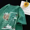 Camiseta Pesada de Manga Curta Masculina Verão 2024 Nova Moda Marca Estilo Americano Roupa Top Solta Adolescentes e Meninos Manga Meia
