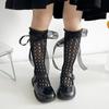 Calcetines de verano para niños hasta la mitad de la pantorrilla, de malla hueca, transpirables, finos, Lolita, encaje pequeño, talla para niños, con lazo, calcetines de princesa