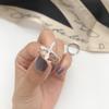 Kasite Versión Coreana Plata Esterlina S925 Anillo Ajustable Bidireccional Simple y Elegante con Cruz Micro-Incrustada para Mujer