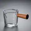 Taza de Café con Doble Pico, Taza Medidora de Vidrio con Escala, Taza Medidora para Extracción de Espresso, Jarra de Leche con Mango de Madera, Taza Medidora de Onzas para Shots