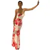 Fotos Reales de Ropa de Mujer para Comercio Exterior en Aliexpress 1688 Sitio Independiente: Elegante Vestido de Verano con Espalda Descubierta y Estampado
