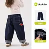 Resistente a la decoloraciónPantalones para Niñas Familia Dudu Otoño Jeans Suaves Bebé Elegantes Pantalones Largos Niños Ropa Infantil