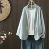 Otoño 2026 Nuevo Cardigan de Algodón y Lino Bordado de Abanico Botón de Perla Estilo Chino Retro Artístico Casual Holgado