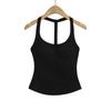 25077-25 Verano Nuevo Estilo Estilo Europeo y Americano Chica Popular Deseo Puro Sexy Almohadilla para el Pecho Cuello Halter Cuello en U Espalda Descubierta Camiseta sin Mangas