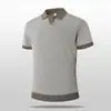 Camisa polo de punto de seda de hielo estilo cubano para hombre, manga corta, moderna, nicho, con bloques de color, cuello camisero, top de media manga