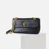 Nova Bolsa Trançada com Corrente de Couro de Vaca Moda Bolsa de Mão Horizontal Couro Genuíno Pequena Bolsa Transversal Fecho de Bolsa Fivela Bolsa Feminina