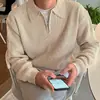 Suéter com Zíper Tendência Estilo Coreano Masculino Gola Lapela Estilo Coreano Tendência Casual Manga Longa Cor Sólida Suéter Top Jaqueta Tendência