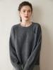 Suéter de Cachemir Estilo Perezoso Cuello Redondo Gris Tejido para Mujer Otoño e Invierno Manga Larga Casual Silueta Holgada Top de Punto Moderno