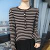 Otoño nuevo suéter de punto para mujer Andy terciopelo cuello redondo camisa básica de punto para mujer delgada a rayas coreana transfronteriza al por mayor