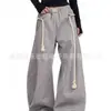 Novedad Primavera y Otoño Estilo Americano Retro Gris Deportivos de Pierna Ancha Holgados Casual Combinan con Todo Rectos Pantalones Machete