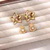 Brincos Pendentes Coração Estrela Retrô Ouro 18K Aço Inoxidável com Pérola Embutida Brincos Femininos Novo Design Quente Transfronteiriço