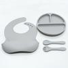 Paquete de vajilla de silicona para niños, tazón suplementario para aprender a comer, juego de tenedor y cuchara para comer para bebés, succión fuerte, anticaídas