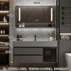Juego de Gabinete de Baño de Madera Maciza Integrado con Roca, Lavabo Minimalista Moderno, Espejo de Lavabo, Lavabo de Tocador de Baño