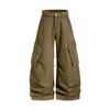 Pantalones de trabajo estilo americano para hombre, pantalones casuales con bolsillos grandes, algodón resistente, lavados y desgastados, pantalones de trabajo verde militar vintage