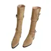 Botas apiladas Melard, botas largas para mujeres petite, punta fina, botas de jinete adelgazantes con aumento interno de altura