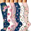 6 Pares de Calcetines de Compresión Florales, Calcetines Absorbentes de Sudor para Correr al Aire Libre, Calcetines de Compresión de Otoño para Mujer, Calcetines Deportivos para Pantorrilla