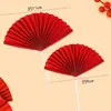 Estampagem a Quente Acrílico Vermelho Leque Dobrável Decoração de Bolo Inserção Aniversário de Idoso Caractere Fu Ru Dong Hai Leque Topper de Aniversário