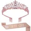 Moda europea y americana cinturón dorado rosa niña de cumpleaños cinturón de cumpleaños Traje de corona Tocado de cristal accesorios para el cabello al por mayor